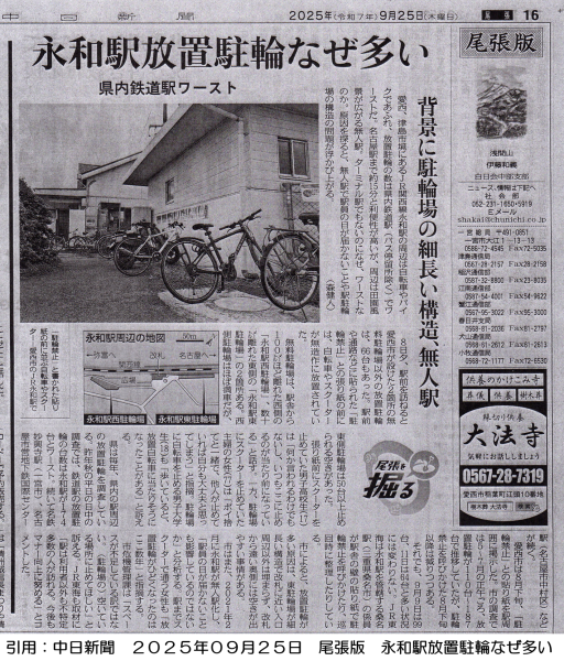 新聞にも取り上げられる永和駅の放置自転車