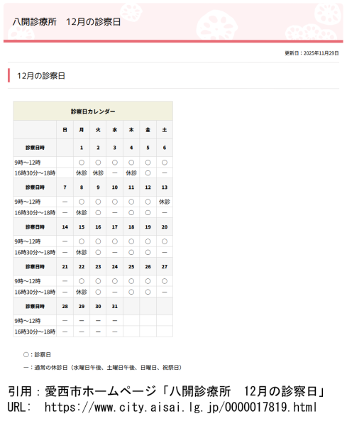 八開診療所は今月7回休診があります。